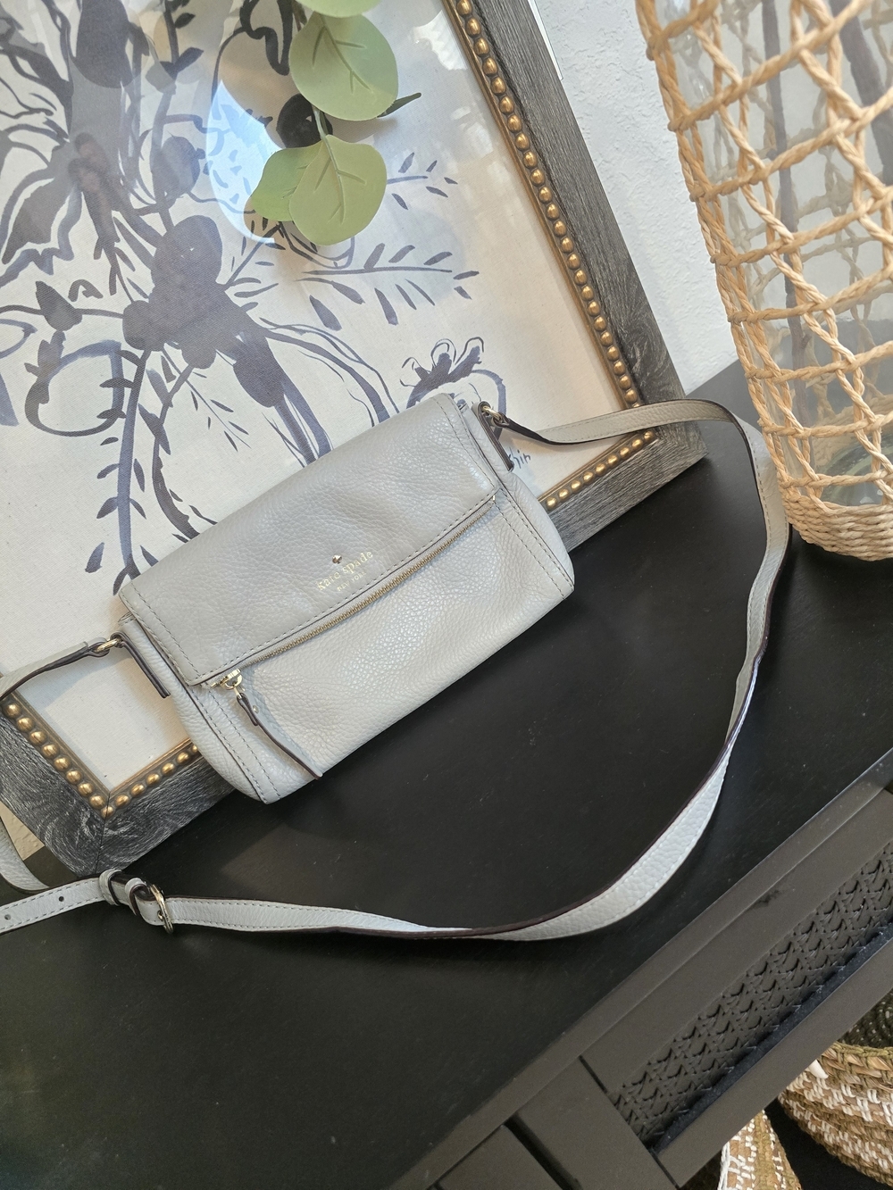 Kate Spade Mini Carson Cobble Hill Crossbody Bag Light Gray Pebbled Leather
